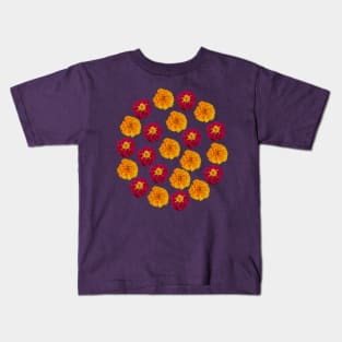 Red and Orange Marigold Floral Group Kids T-Shirt